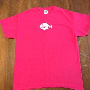 Jesus- To God be the glory!  Pink T-shirt  size L